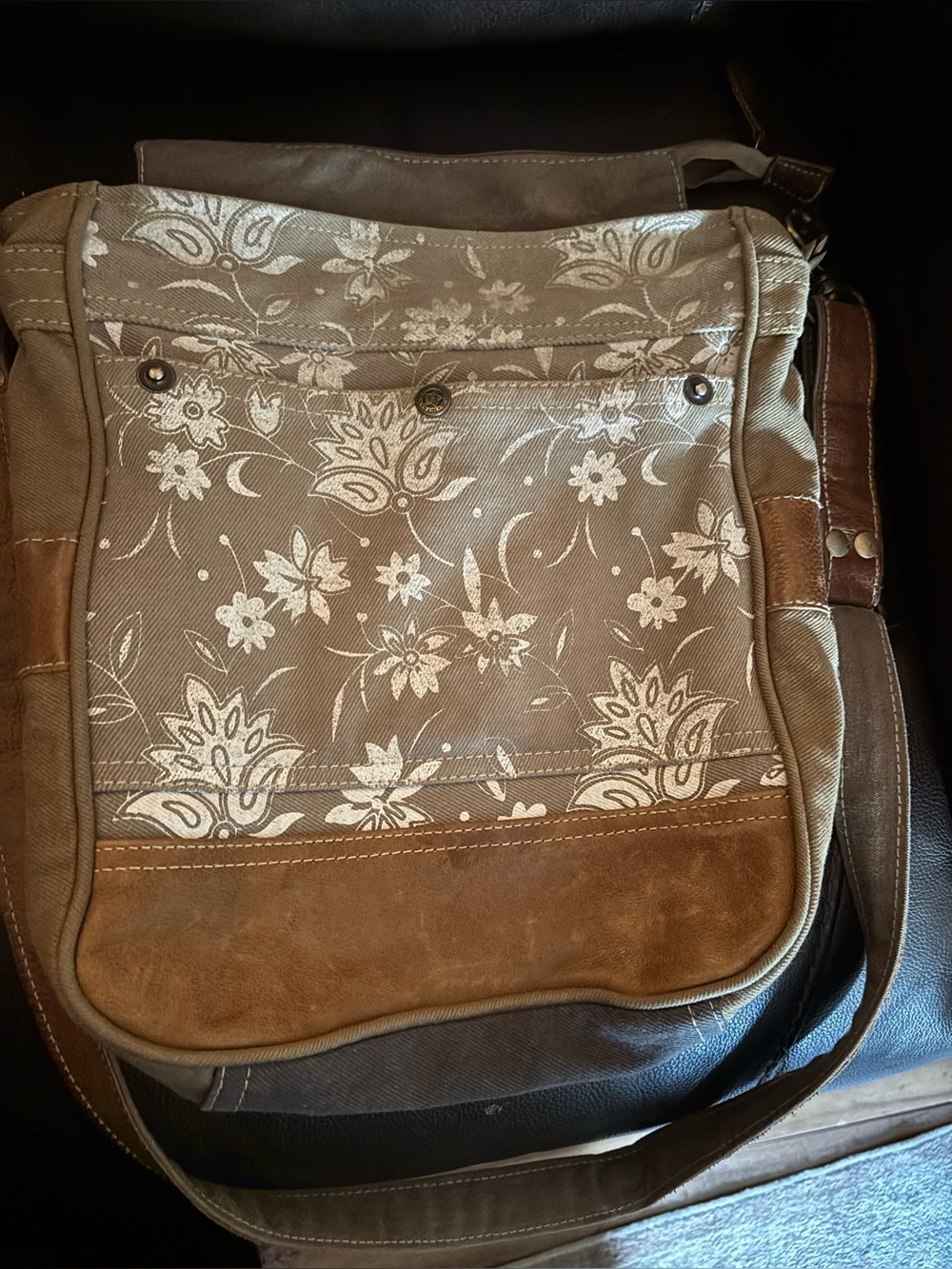 Myra Bag Brown Floral Canvas Crossbody Bag